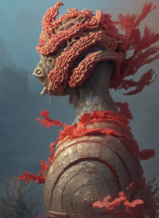 Prompt: Helmet of a forgotten Deity, corals, ribbons made of seaweed, extremly detailed digital painting, in the style of Fenghua Zhong and Ruan Jia and jeremy lipking and Peter Mohrbacher, mystical colors, rim light, beautiful lighting, 8k, stunning scene, raytracing, octane, trending on artstation