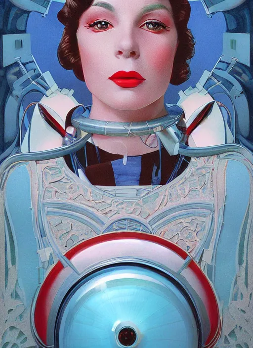 Prompt: photorealistic image of a retro futuristic portrait, art nouveau, by chris moore