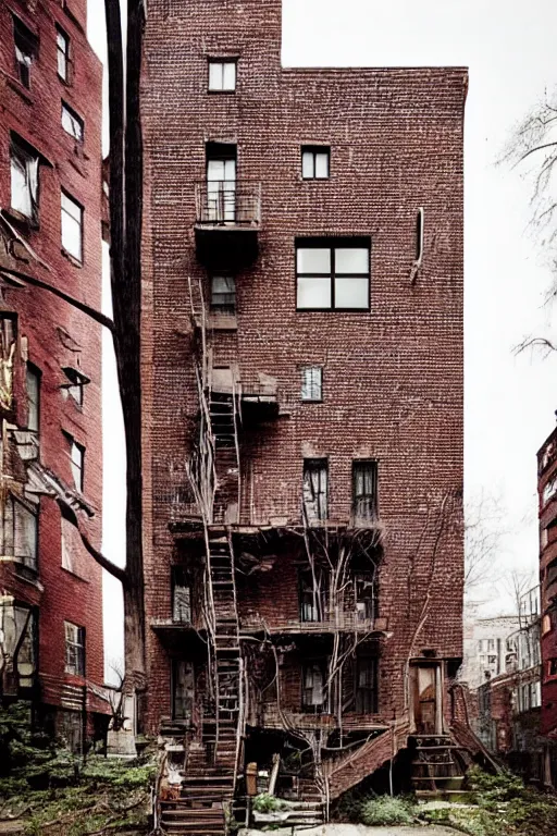 Prompt: (((((a ramshackle manhattan brick brownstone deep in the forest))))) by Tuomas Korpi!!!!!!!!!!!!!!!!!!!!!!!!!!!