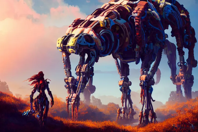 Image similar to tallneck machine mecanical creature robot of horizon forbidden west horizon zero dawn bioluminiscence global illumination ray tracing hdr fanart arstation by ian pesty and alena aenami artworks in 4 k