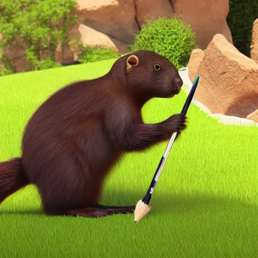 Prompt: cute anthro brown marmot in a black tuxedo while holding a pencil, pixar character, digital art, 3 d rendered in octane, blender, maya, shadows, lighting