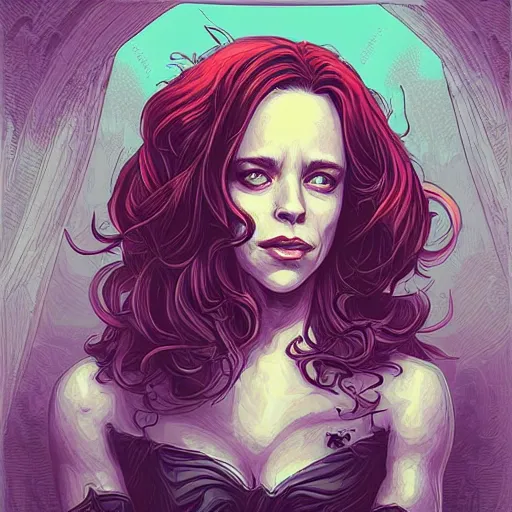 Prompt: “A portrait of a demonic Rachel McAdams, digital art by Dan Mumford and Peter Mohrbacher, highly detailed, trending on DeviantArtHQ”