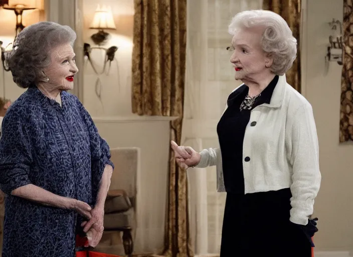 Image similar to a screenshot of jon snow speaking to betty white in an episode of the golden girls