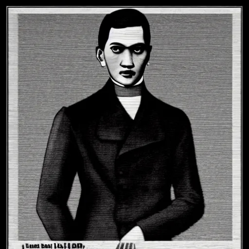 Image similar to Jose Rizal wearing suit and tie in the style of the Grand Theft Auto loading screen