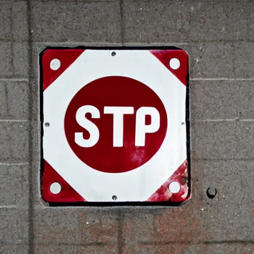 Prompt: stop sign spray painted on a wall