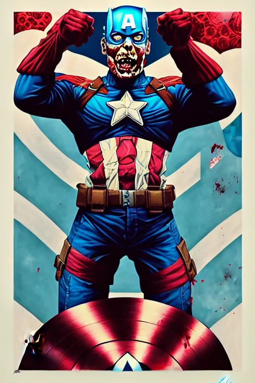 Image similar to a zombie captain america watching tv, tristan eaton, victo ngai, artgerm, rhads, ross draws