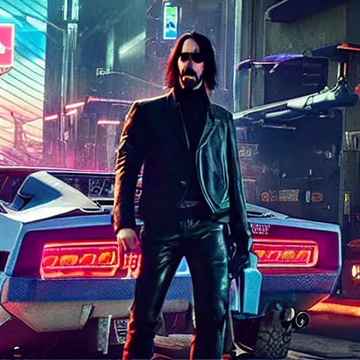 Prompt: keanu reeves in cyberpunk 2 0 7 7