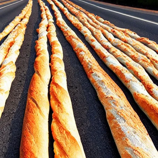 Prompt: Baguettes that form a road