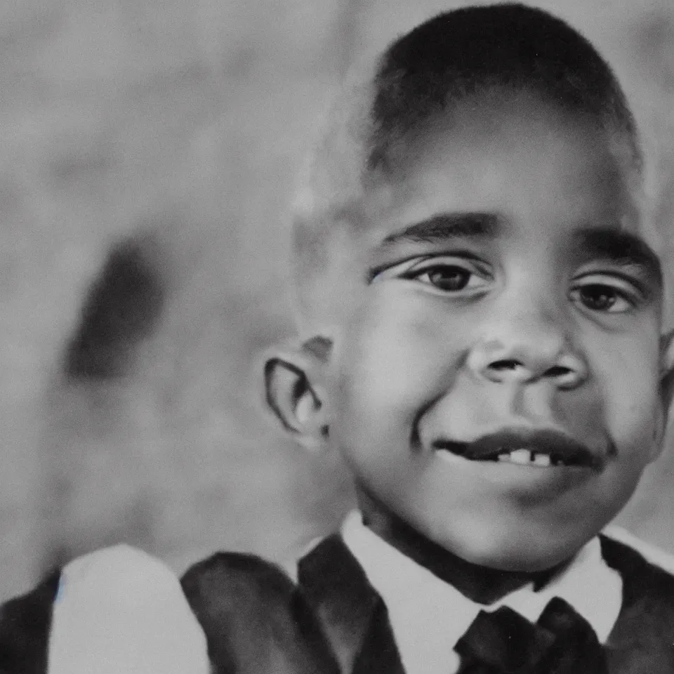 Image similar to single singular character portrait close - up barack obama as a young child