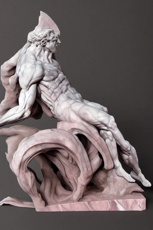 Image similar to epic and dramatic view of incubus statue made in carrara pinkish marble showing cracks in his full body, realistic and ultra detailed, 8 k