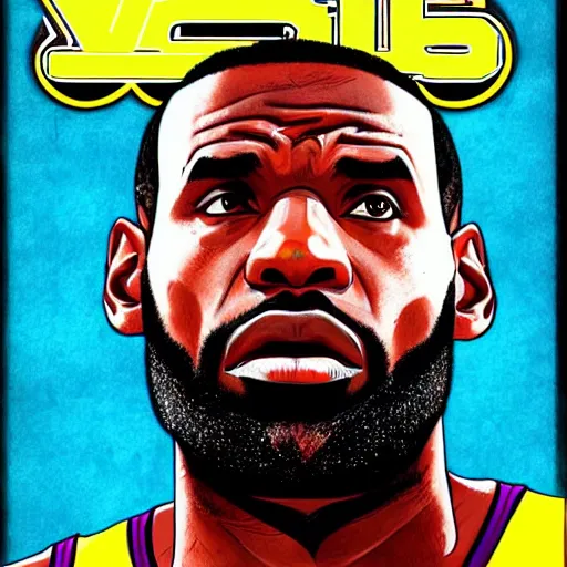 Image similar to lebron james, gta v cover art, art by stephen bliss