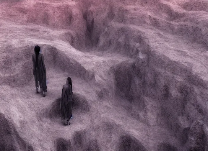 Image similar to woman inspired by zdzislaw beksinski, canyon landscape, clothes made out of veins, rgb, cables everywhere, bedroom, ultra realistic, concept art, intricate details, highly detailed, photorealistic, octane render, 8 k