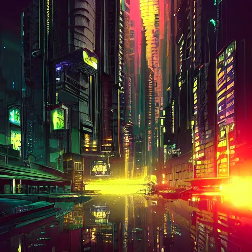 Image similar to sci fi cyberpunk city at night