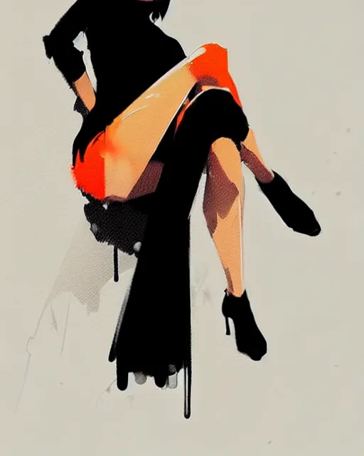 Image similar to a ultradetailed beautiful panting of a stylish woman in a black dress sitting, by conrad roset, greg rutkowski and makoto shinkai trending on artstation