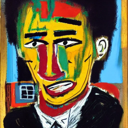 Prompt: an oil painting by basquiat, by kentaro miura, by willy vandersteen, by george w bush, detailed, portrait