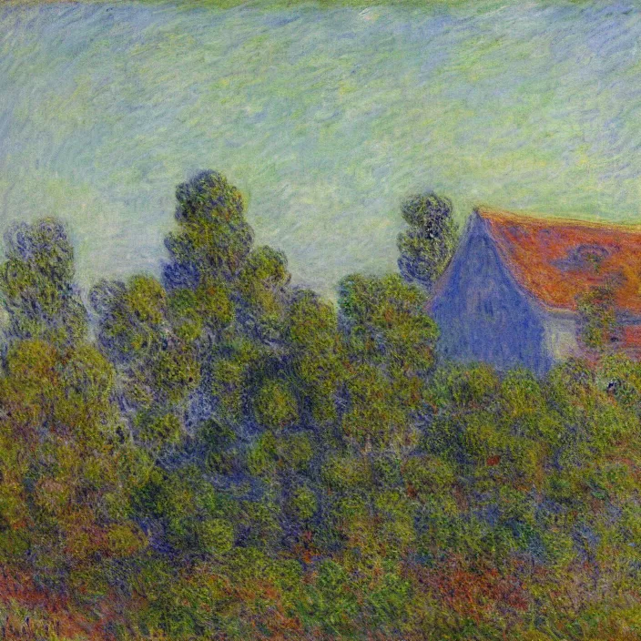 Image similar to a building in a serene landscape, by claude monet