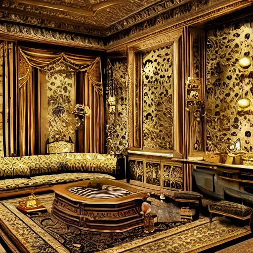 Prompt: a room made of money, highly detailed