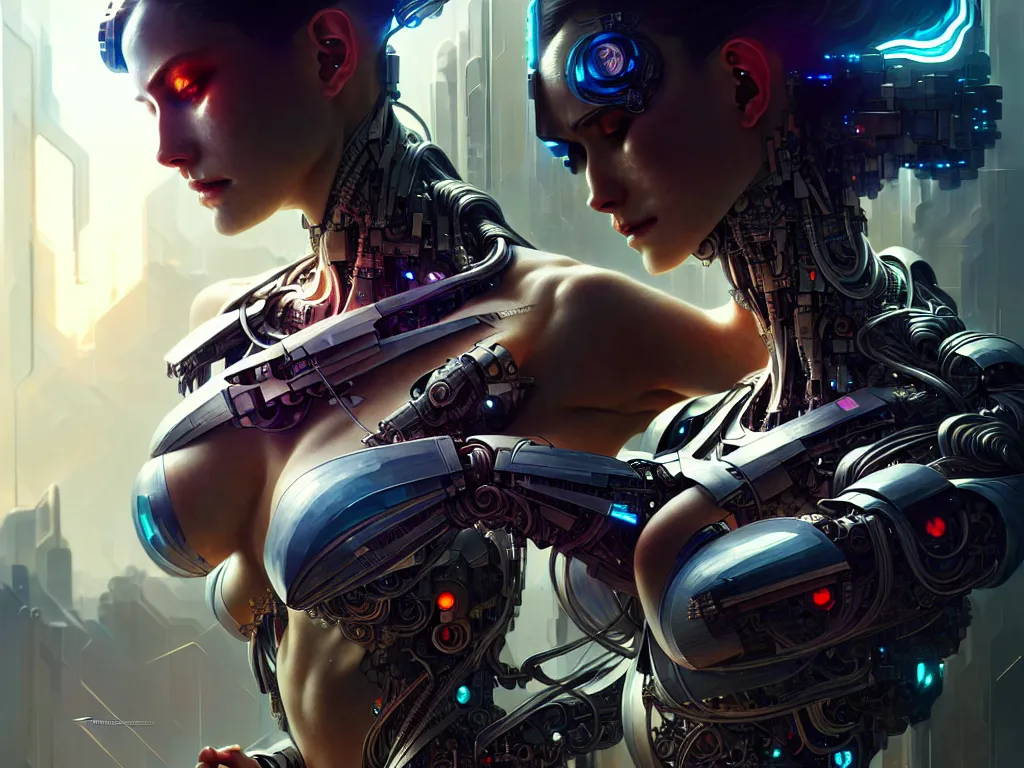 Image similar to ultra realistic, cyborg woman broken and shattered into pieces, cyberpunk, sci-fi, fantasy, intricate details, elegant, highly detailed, photorealistic, octane render, 8k, art by artgerm and greg rutkowski and alphonse mucha