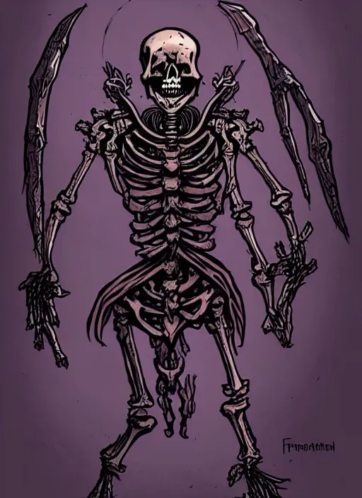 Image similar to concept art of a fragile twisted skeleton warrior with no armor in darkest dungeon, highly detailed, dark atmosphere, cosmic horror, body horror, lovecraft mythos, key character poster