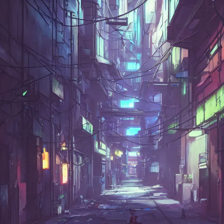 Anime Cyberpunk City Painting Diagonal Camera · Creative Fabrica