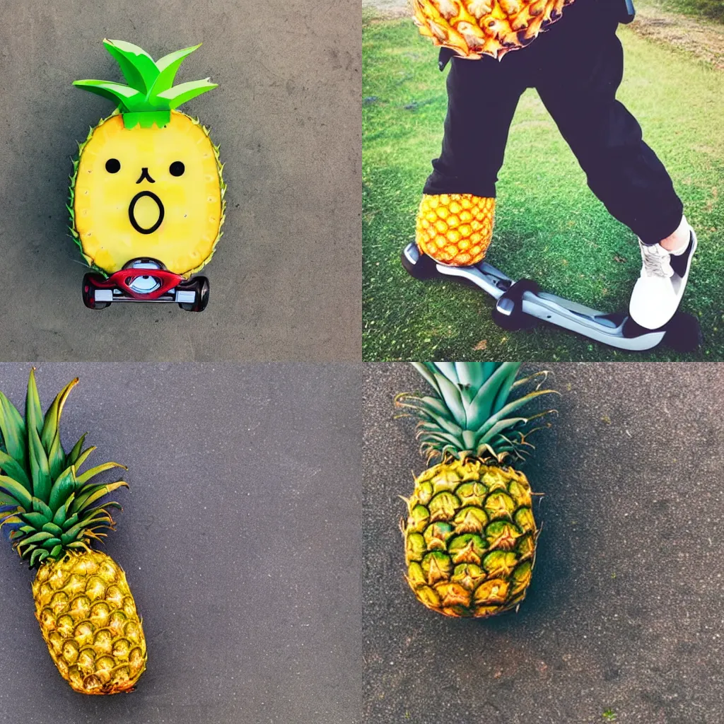 Prompt: a super cool pineapple on rollerblades