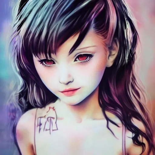 Image similar to tattooed little girl wearing an white dress. art by ilya kuvshinov, profile picture, inspired by hirohiko araki, highly detailed, 8 0 s anime art style, realistic, vogue cover