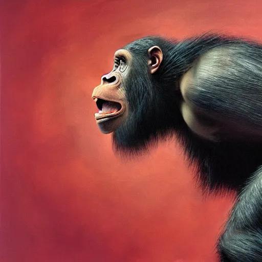 Image similar to Strong Angry Chimpanzee Screaming, Boris Vallejo, Epic, 8k resolution, ArtStation, Hyperrealistic