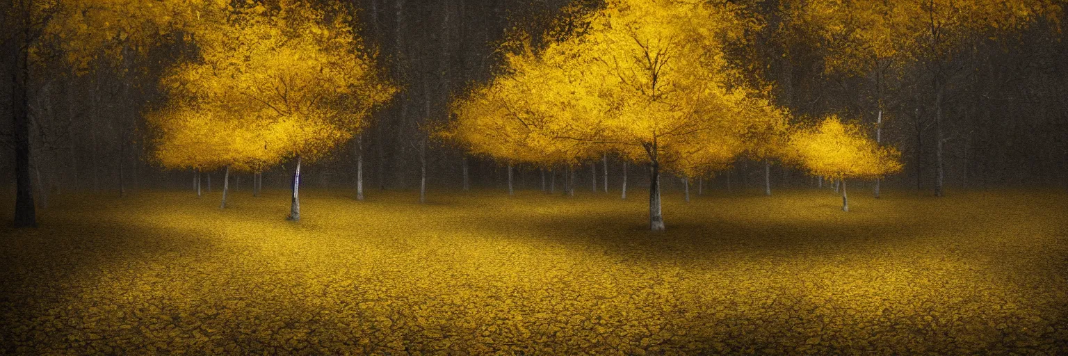 Prompt: yellow trees, michal karcz grunge painting of a beautiful landscape, detailed, elegant, intricate, 4k,