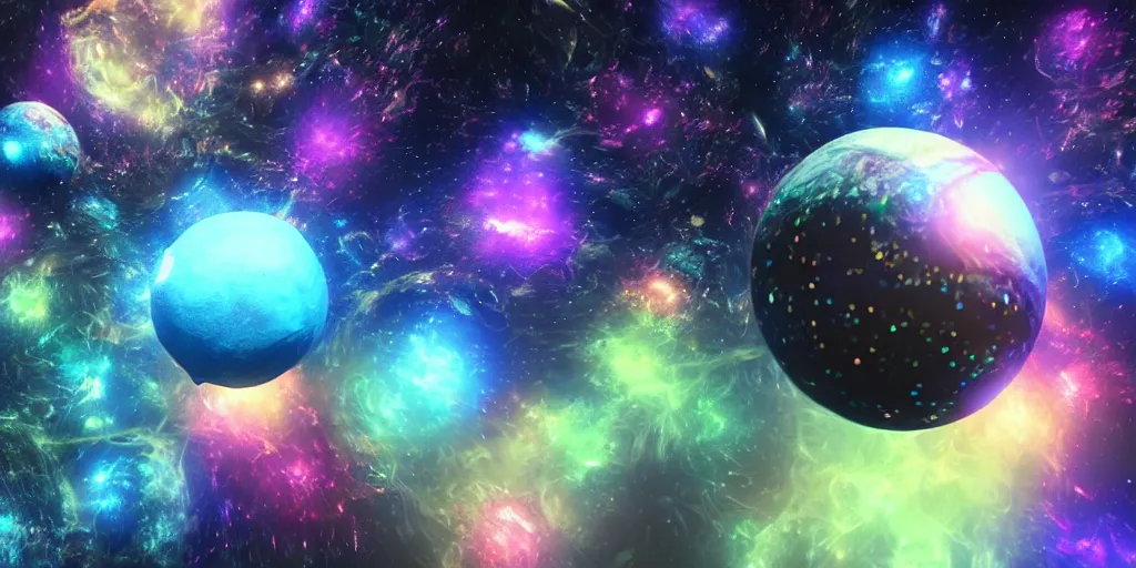 Image similar to multiverse ball, psychedelic ball, universe nebula ball. 3 d render, houdini 3 d, octane 3 d, zbrush, maya, cinema 4 d, blender, natural cinematic volumetric lighting, realistic beautifully detailed post - processing render, epic composition, magical atmosphere, masterpiece, trending on artstation