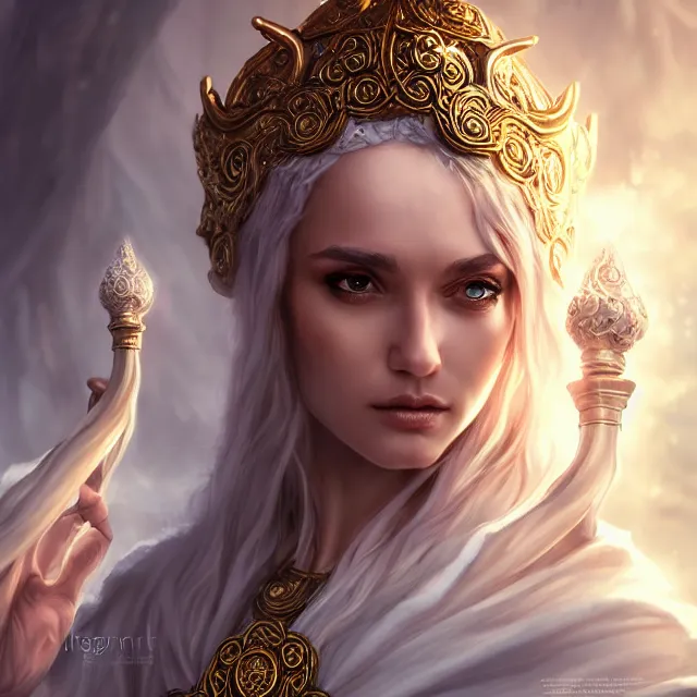 Prompt: beautiful elemental air witch with ornate white robes and staff, highly detailed, 4 k, hdr, smooth, sharp focus, high resolution, award - winning photo, artgerm, photorealistic