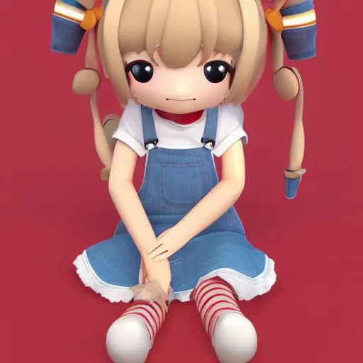 Prompt: cute fumo plush of a girl in overalls, outlines, vray