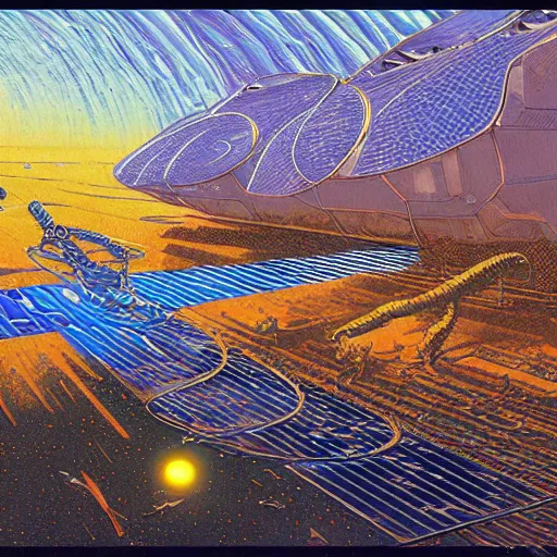 Prompt: solarpunk alien world, by mobius, by jean giraud, golden ratio, environment, hyper detail, concept artbook