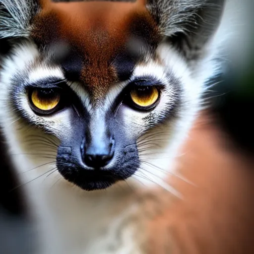 Prompt: a feline lemur - cat - hybrid, animal photography