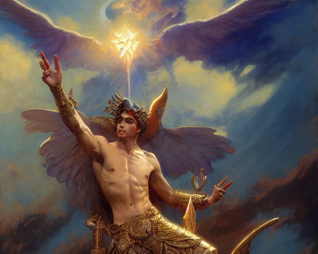 Prompt: attractive pagan male deity, summoning handsome lucifer morning star. highly detailed painting by gaston bussiere, craig mullins, j. c. leyendecker 8 k