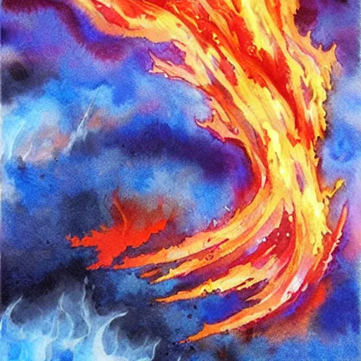 Image similar to fire and water colliding together, watercolor, fantasy art, ultra detailed