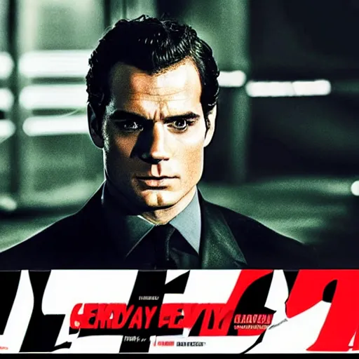 Prompt: henry cavill in goldeneye as james bond, promotional poster