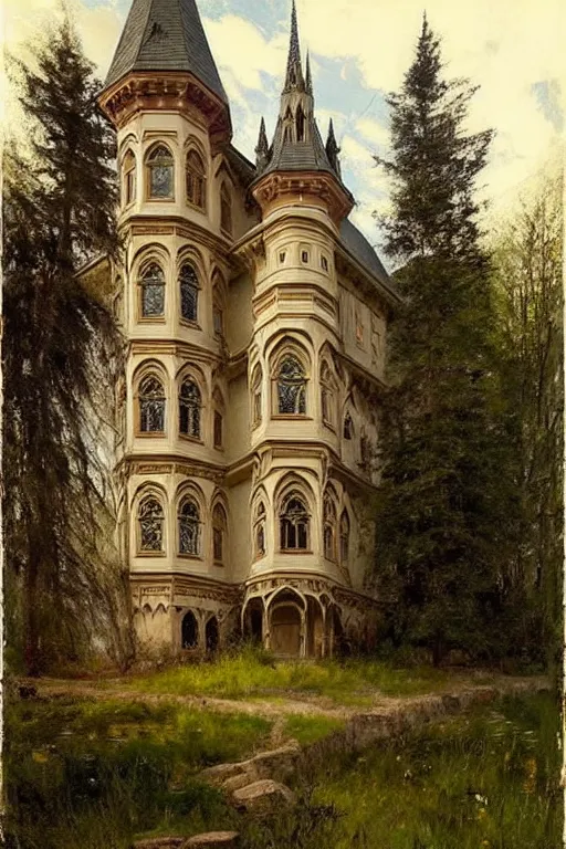 Image similar to ( ( ( ( ( ( ( ( ( ( ( gothic revival castle ) ) ) ) ) ) ) ) ) ) ) painted by solomon joseph solomon and richard schmid and jeremy lipking!!!!!!!!!!!!!!!!!!!!!!!!!!!!