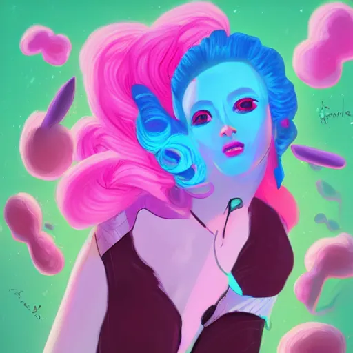 Image similar to the cotton candy kiss of transcendental bliss, 🍭🍬 in the style of pascal blanche from artstation, digital art