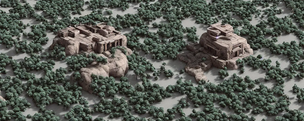 Image similar to villa carved from mountain, martian landscape, outer space, plants, river, forest, photorealism, octane render, hyper realistic, 8 k