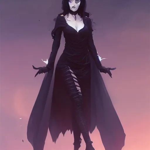 Image similar to female human vampire witch in the style of greg rutkowski, makoto shinkai, trending on artstation, character design, concept art, pretty face, highly detailed, long black hair, portrait, digital art