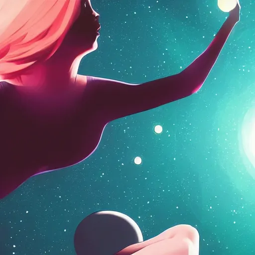 Prompt: ilya kuvshinov art of a woman floating in space