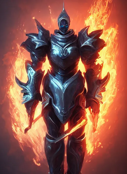 Prompt: a highly detailed illustration of cyber knight with flaming plume, with arm blades, with light cracks throughout armor, dramatic standing pose, intricate, elegant, highly detailed, centered, digital painting, artstation, concept art, smooth, sharp focus, league of legends concept art, WLOP
