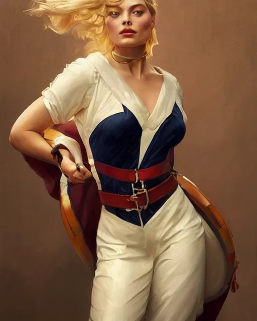 Image similar to Margot Robbie, oil on canvas, artstation, by J. C. Leyendecker and Edmund Blair Leighton and Charlie Bowater, octane