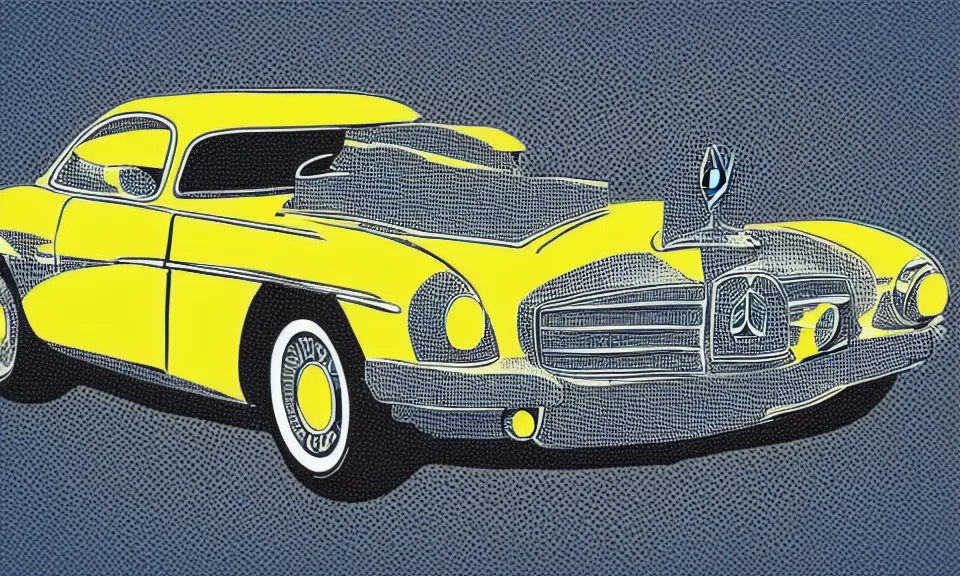 Prompt: pop art illustration of a mercedes car