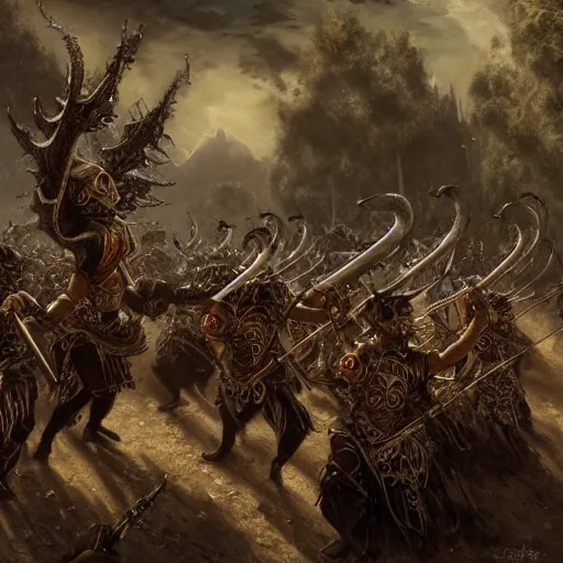 Prompt: marching band playing music, intricate detail, royo, vallejo, frazetta, giger, whealan, hd, unreal engine,