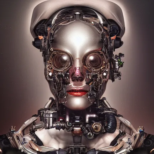 Image similar to ultra detailed, 4 k portrait of a cyborg by rachel ruysch