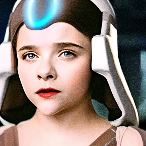 Image similar to Adult Chloe Moretz as Princess Leia, movie scene, XF IQ4, 150MP, 50mm, F1.4, studio lighting, professional, Look at all that detail!, Amazing!, Dolby Vision, UHD