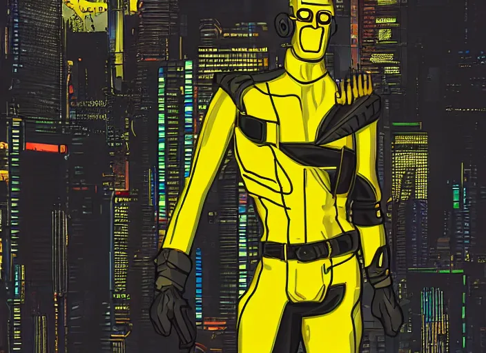 Prompt: Cyberpunk Bananaman. Highly detailed. 8k. Fantasy horror.