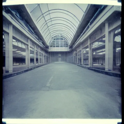 Prompt: interior of a concrete megastructure, foggy, old polaroid, expired film, megalophobia,