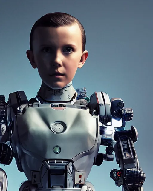 Prompt: millie bobby brown as a robot, octane render, by yoji shinkawa